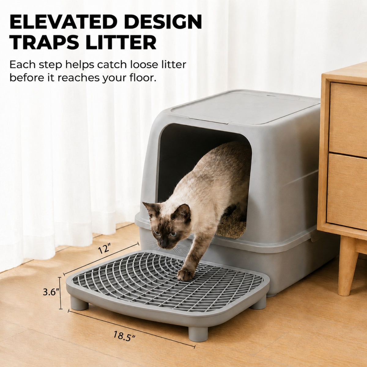 Adjustable Cat Litter Box Ramp, Large 20"x16" Anti-Tracking DoublLayer Platform with Mesh Sifter, Removable Tray for Easy Wash, Ideal for Small & Elderly Cats