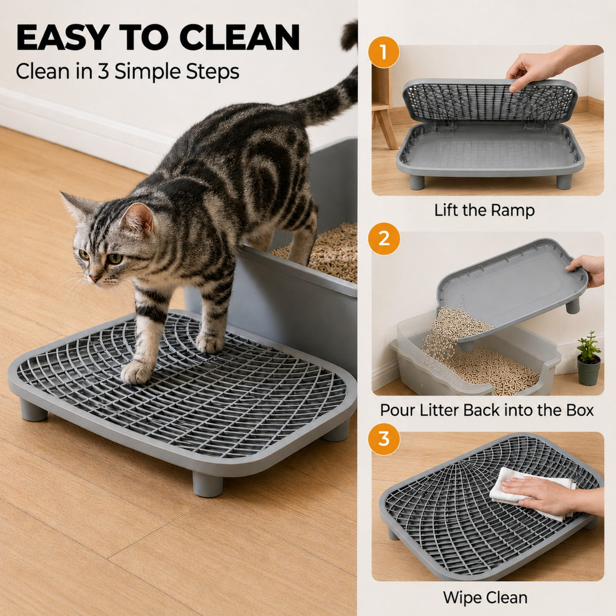 Adjustable Cat Litter Box Ramp, Large 20"x16" Anti-Tracking DoublLayer Platform with Mesh Sifter, Removable Tray for Easy Wash, Ideal for Small & Elderly Cats