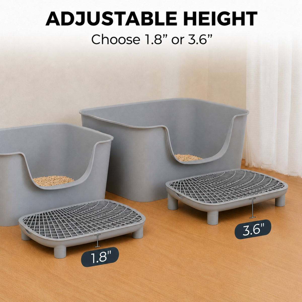 Adjustable Cat Litter Box Ramp, Large 20"x16" Anti-Tracking DoublLayer Platform with Mesh Sifter, Removable Tray for Easy Wash, Ideal for Small & Elderly Cats