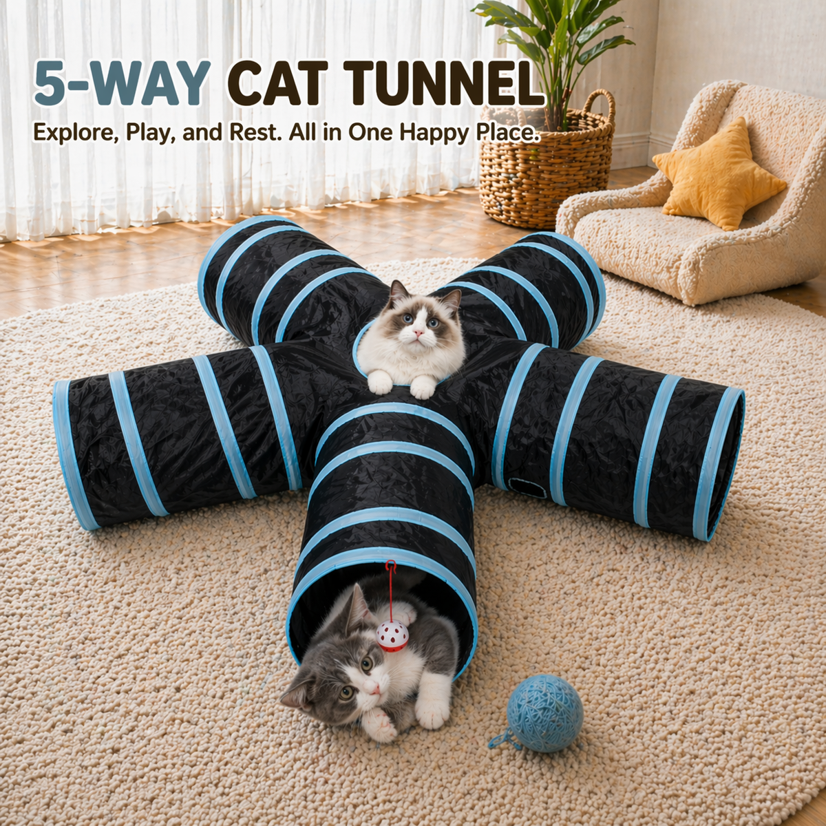 5-Way Collapsible Cat Tunnel for Indoor Cats