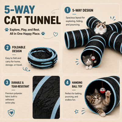 5-Way Collapsible Cat Tunnel for Indoor Cats