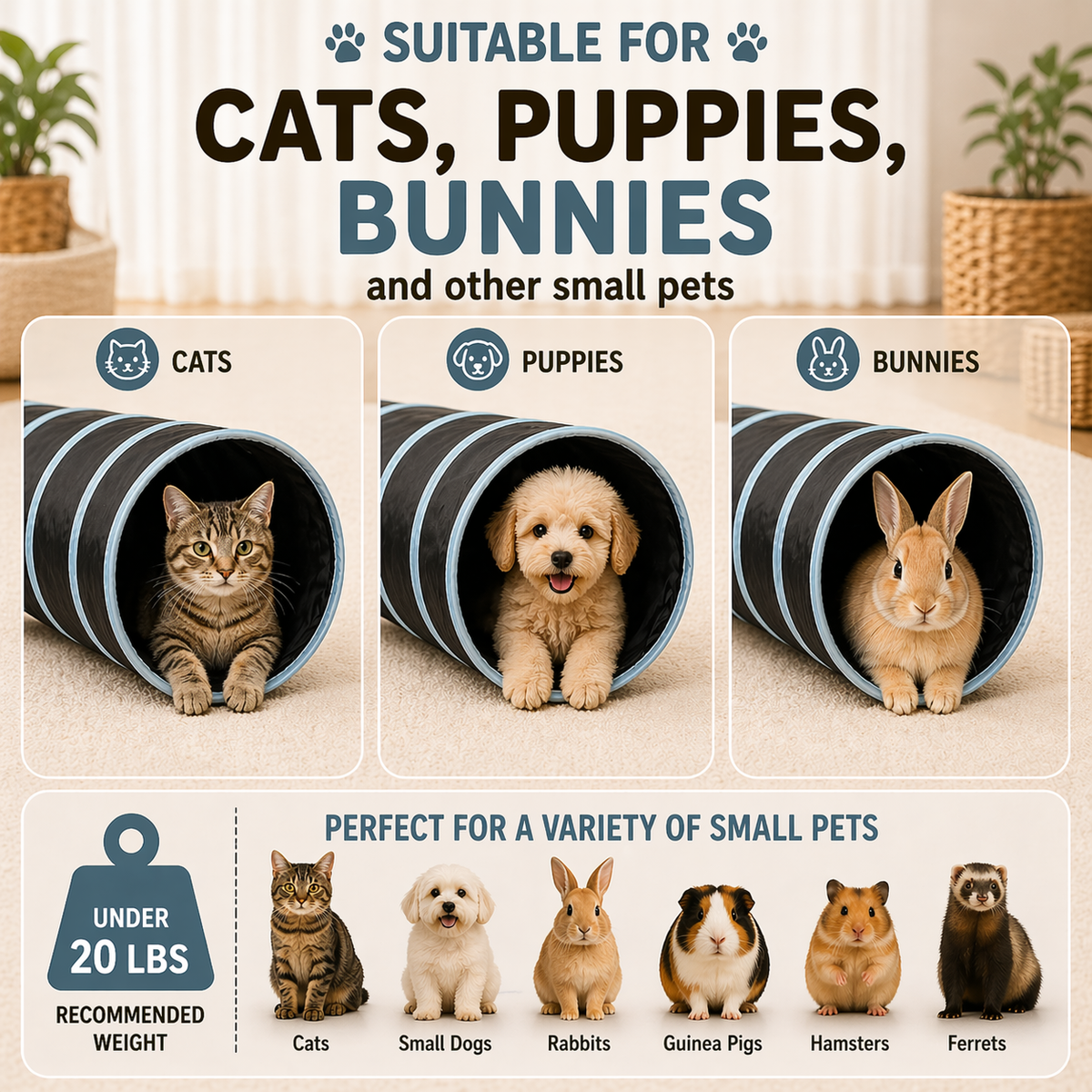 5-Way Collapsible Cat Tunnel for Indoor Cats