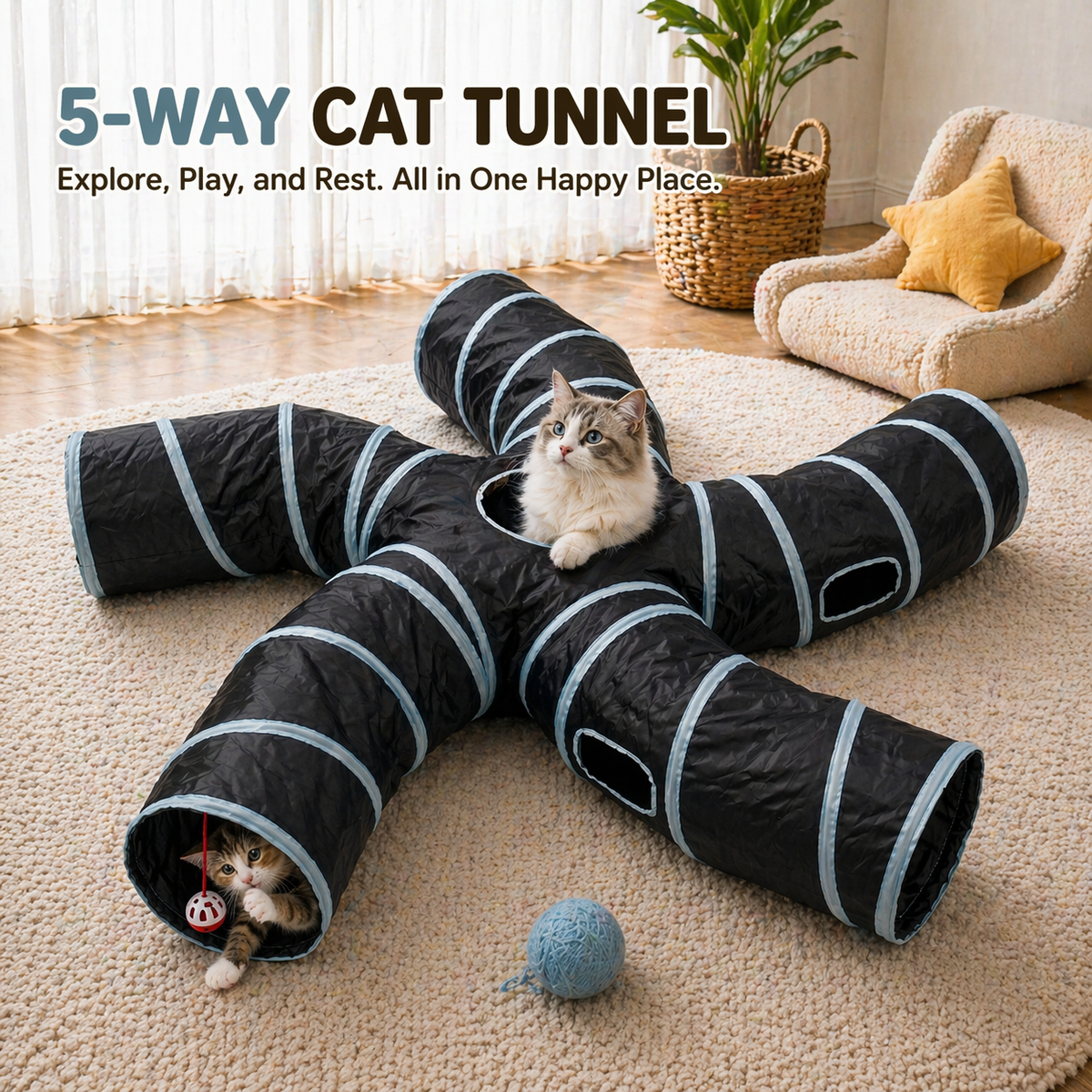 5-Way Collapsible Cat Tunnel for Indoor Cats