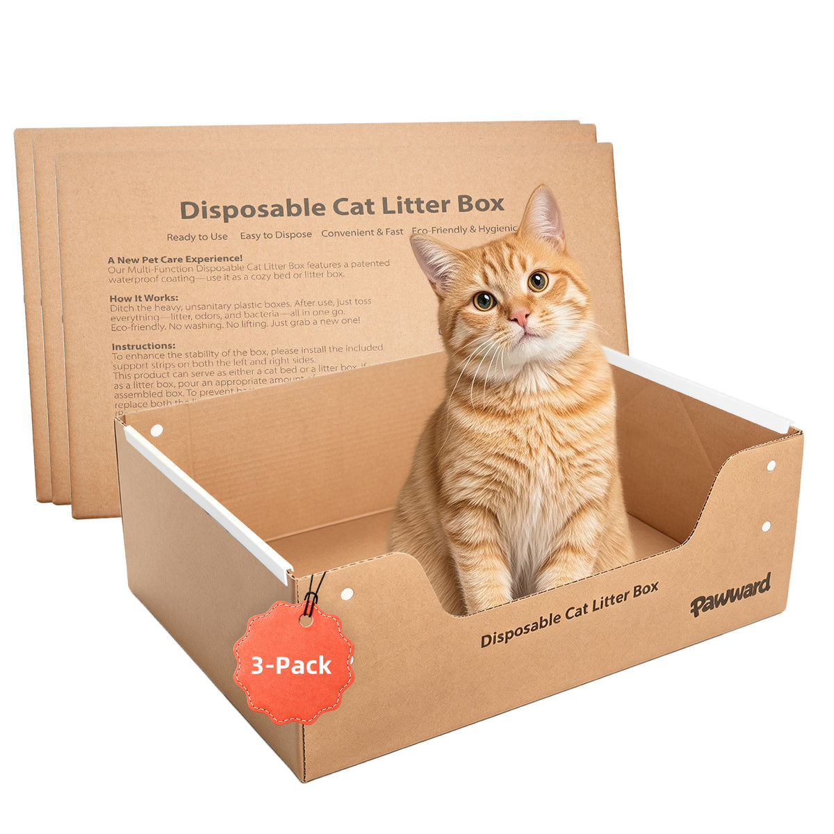 Leakproof High Sided Disposable Cat Litter Box, X Large, 3 Count