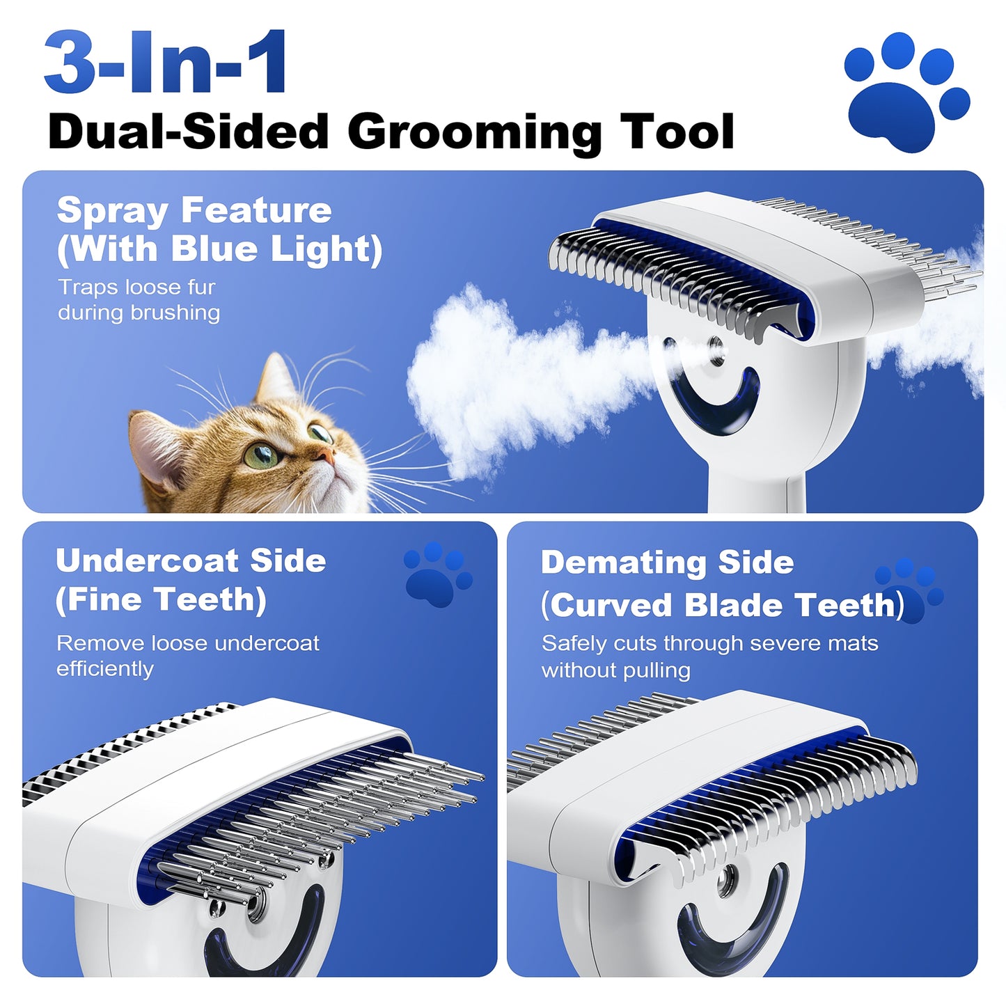 3-in-1 Dematting & Undercoat Rake