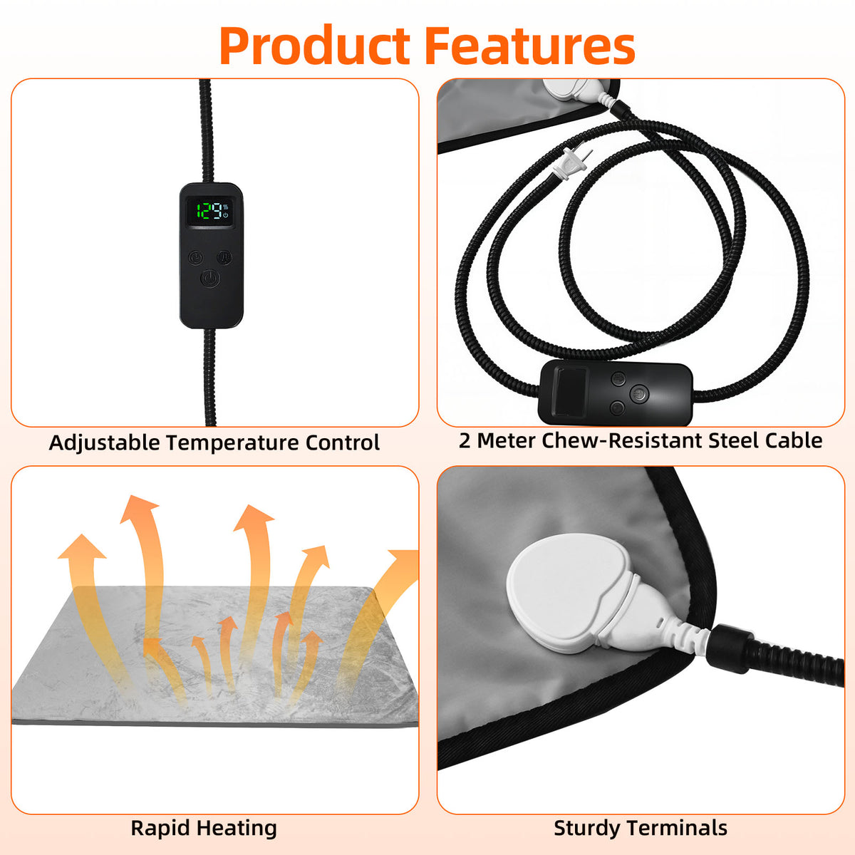 Pawward All-Weather Guard Heated Pad for Large Dogs 24x36 Inch Outdoor Warm Bed with Chew-Resistant Cable & Machine Washable Cover