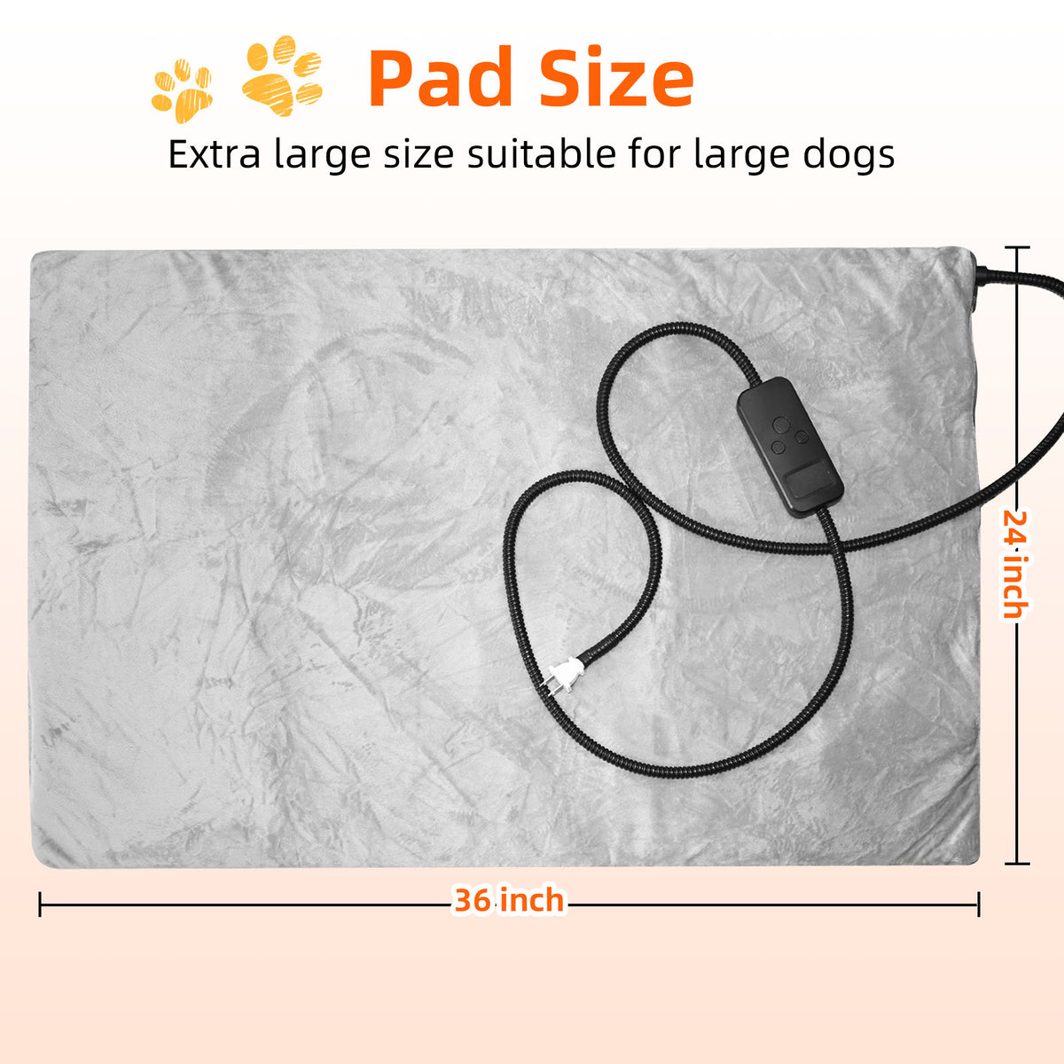 Pawward All-Weather Guard Heated Pad for Large Dogs 24x36 Inch Outdoor Warm Bed with Chew-Resistant Cable & Machine Washable Cover